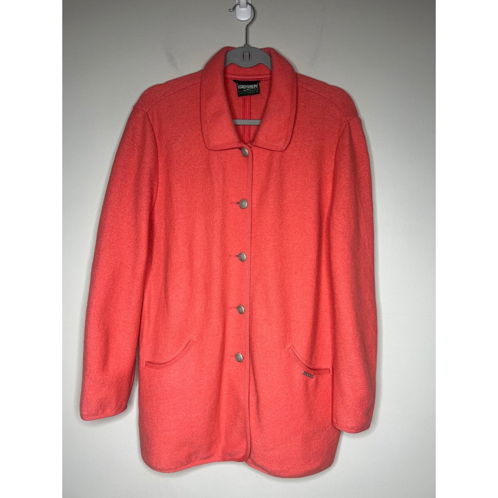 Vintage Geiger Austria Coral Boiled Wool Car Coat Jacket Women's 42 XL Lagenlook